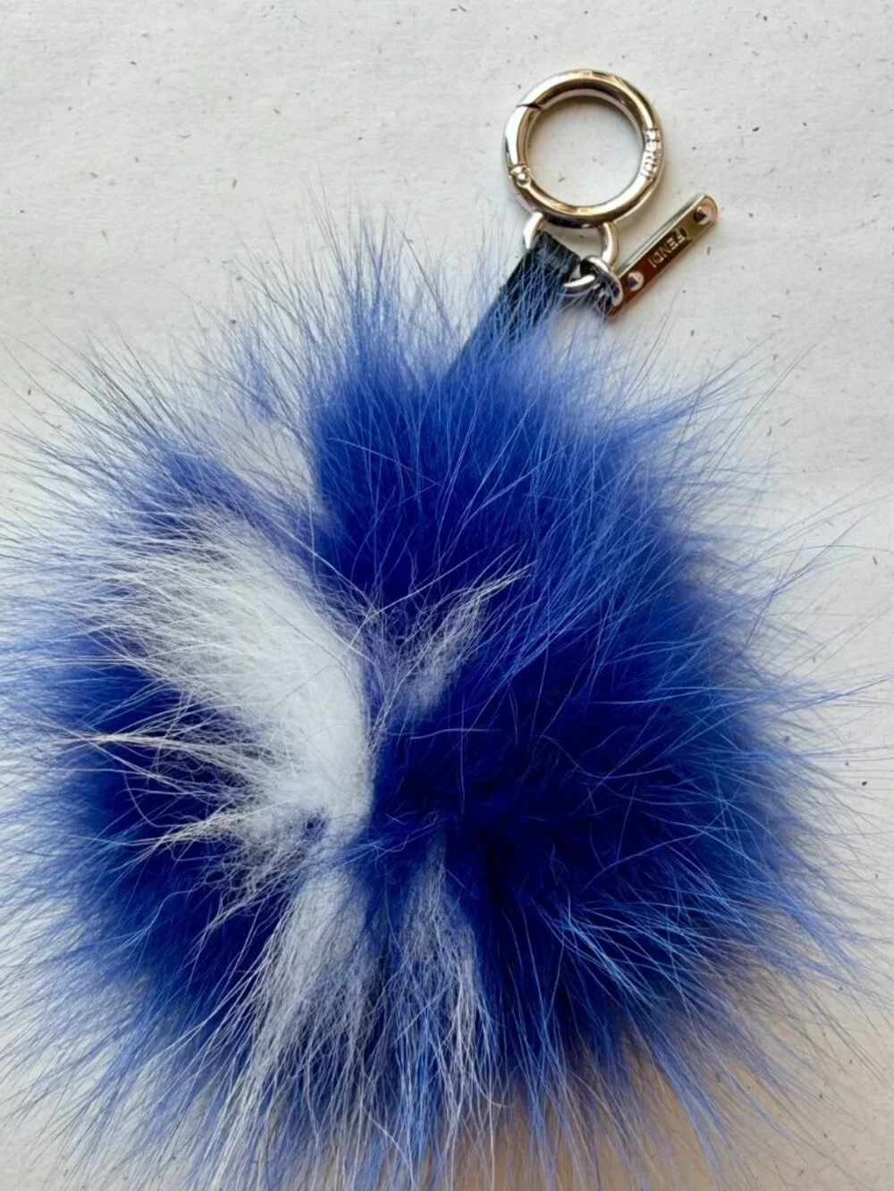 Fendi Blue White Fox Fur Pom Pom Bag Charm